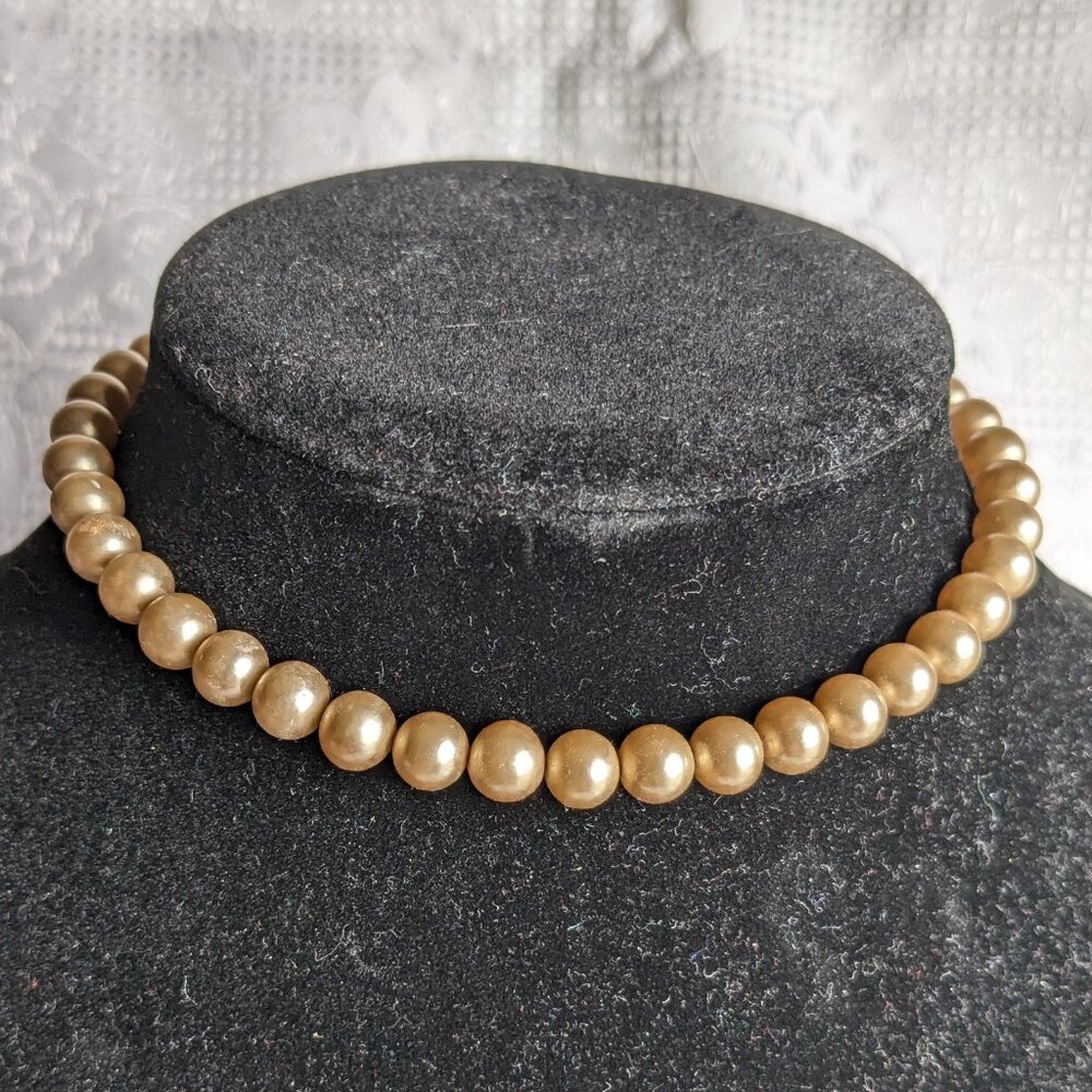 Faux Pearl Choker Necklace Antique Ivory Color
